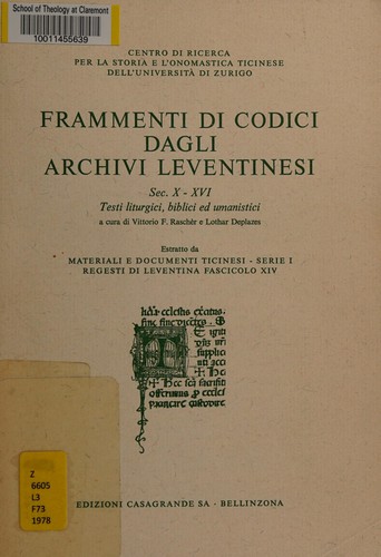 Cover for Frammenti di codici dagli archivi leventinesi, sec. X-XVI