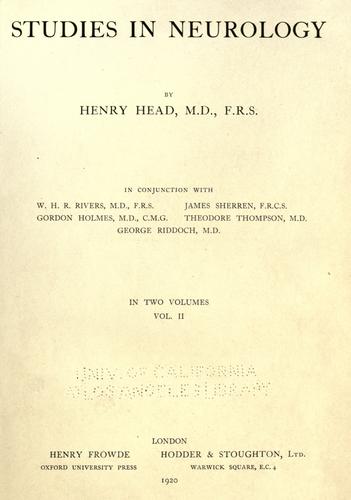 Cover for Studies in neurology