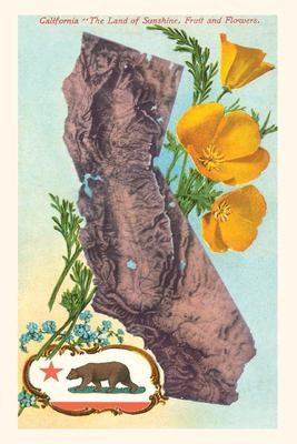 Cover for Vintage Journal California Map with Bear and Poppies
