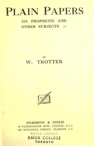 Cover for Plain papers on prophetic and other subjects