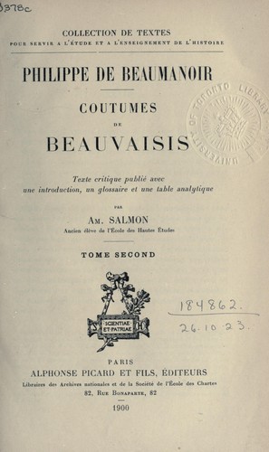 Cover for Les coutumes du Beauvoisis