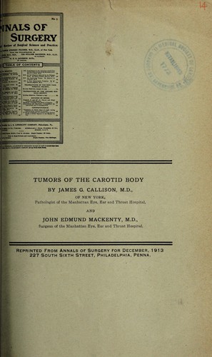 Cover for Tumors of the carotid body