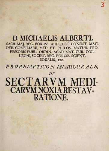Cover for Propempticon inaugurale, de sectarum medicarum noxia restauratione
