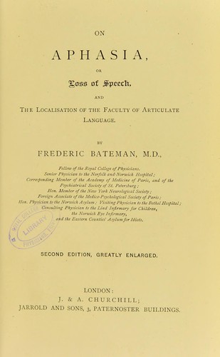 Cover for On aphasia, or loss of speech : and the localisation of the faculty of articulate language