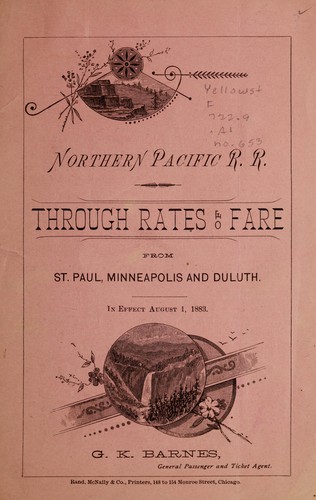 Cover for Northern Pacific R.R. through rates of fare from St. Paul, Minneapolis and Duluth