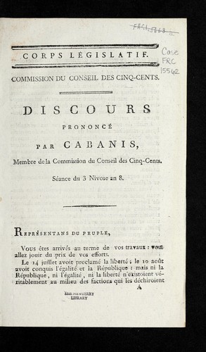 Cover for Discours prononce  par Cabanis, membre de la Commission du Conseil des cinq-cents