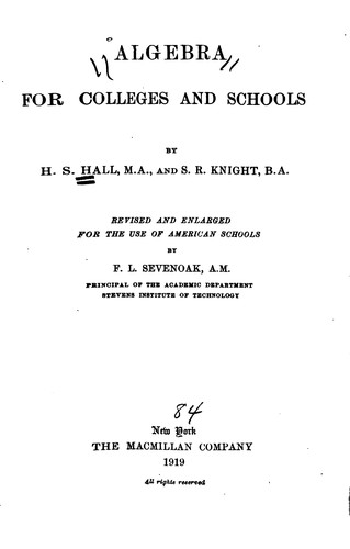 Cover for Algebra for Colleges and Schools