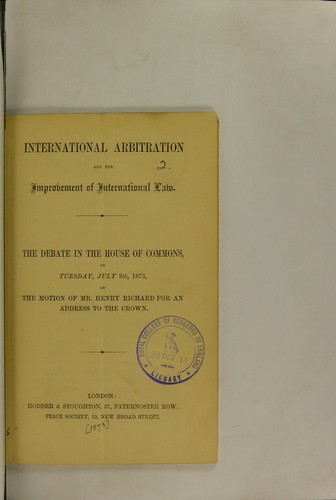 Cover for International arbitration and the improvement of international law