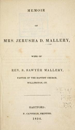 Cover for Memoir of Mrs. D. Mallery