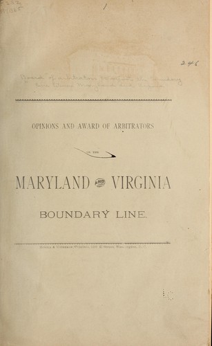 Cover for Opinions and award of arbitrators on the Maryland and Virginia boundary line
