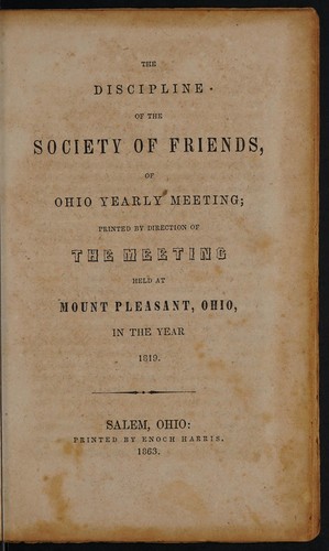 Cover for The discipline of the Society of Friends of Ohio Yearly Meeting