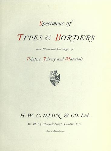 Cover for Specimens of types & borders and illustrated catalogue of printers' joinery and materials.