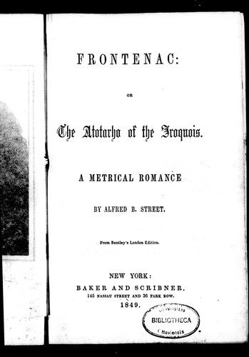 Cover for Frontenac, or, The Atotarho of the Iroquois