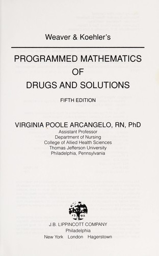 Cover for Weaver & Koehler's programmed mathematics of drugs and solutions.