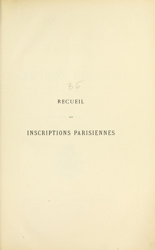 Cover for Recueil des inscriptions parisiennes
