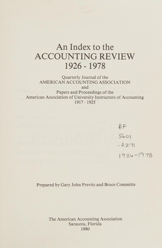 Cover for Index to the Accounting Review 1926-78