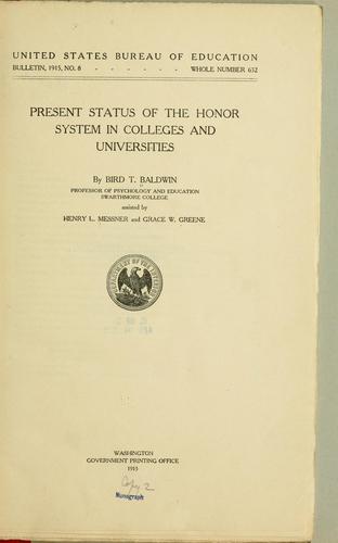 Cover for Present status of the honor system in colleges and universities