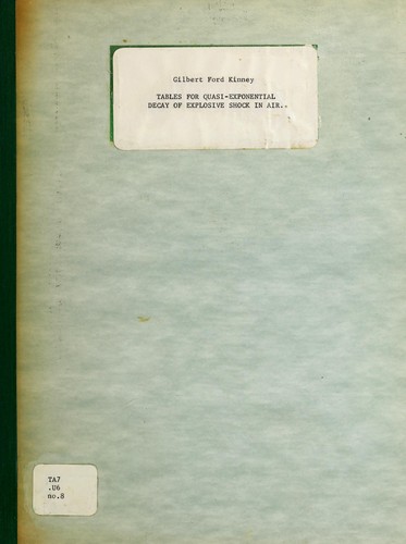 Cover for Tables for quasi-exponential decay of explosive shock in air