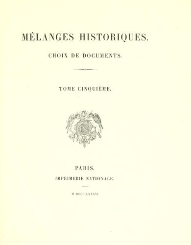 Cover for Mélanges historiques