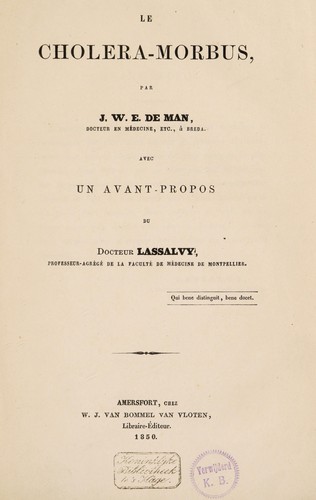 Cover for Le choléra-morbus ... avec un avant-propos du docteur Lassalvy