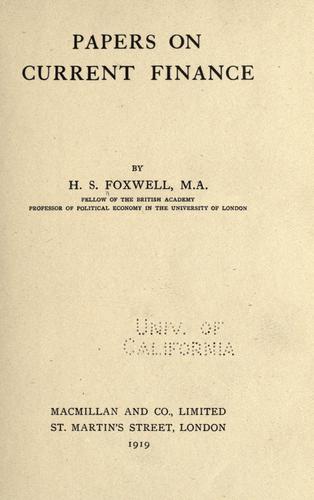 Cover for Papers on current finance