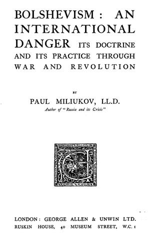 Cover for Bolshevism: an international danger