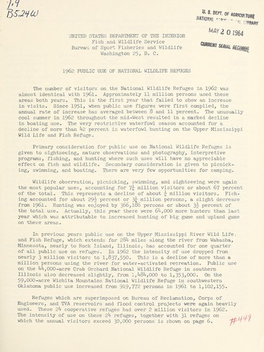 Cover for 1962 public use of National Wildlife Refuges