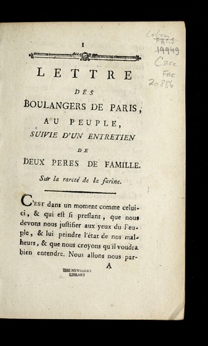 Cover for Lettre des boulangers de Paris, au peuple