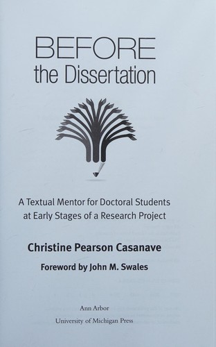 Cover for Before the Dissertation