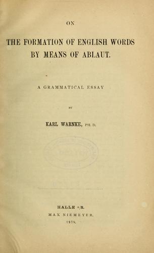 Cover for On the formation of English words by means of Ablaut