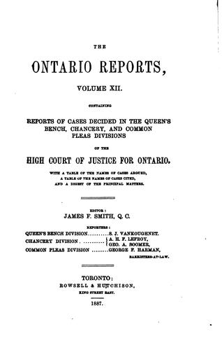 Cover for The Ontario Reports: Containing Reports of Cases Decided in the Queen's Bench and Chancery ...