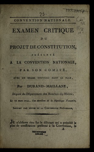 Cover for Examen critique du projet de Constitution