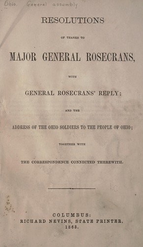Cover for Resolutions of thanks to Major General Rosecrans