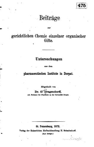 Cover for Beiträge zur gerichtlichen chemie einzelner organischer gifte.