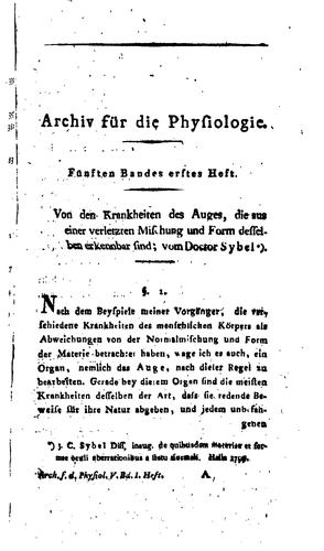 Cover for Archiv für die Physiologie