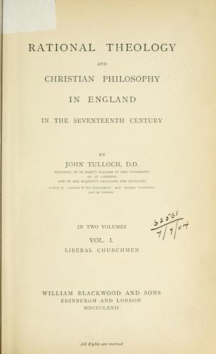 Cover for Rational theology and Christian philosophy in England in the seventeenth century.