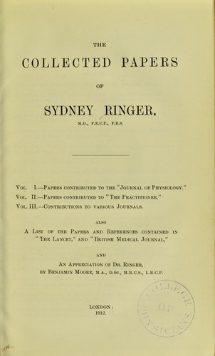 Cover for The collected papers of Sydney Ringer