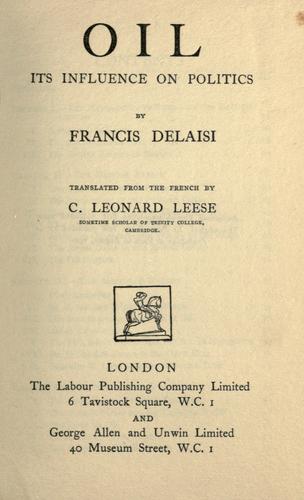 Cover for Oil; its influence on politics