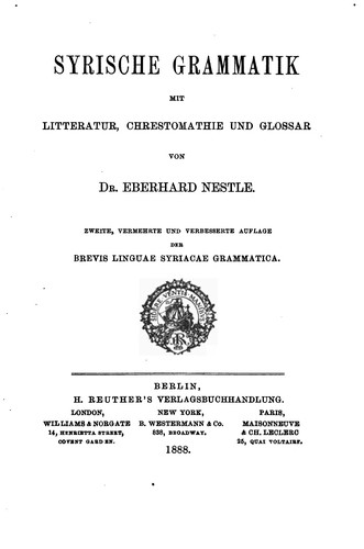 Cover for Syrische grammatik mit litteratur, chrestomathie und glossar