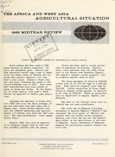 Cover for The Africa and West Asia agricultural situation