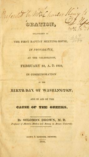 Cover for oration, delivered in the First Baptist meeting-house, in Providence, at the celebration, February 23, A. D. 1824