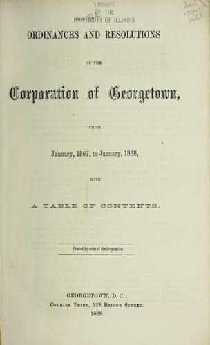 Cover for Ordinances and resolutions of the corporation of Georgetown
