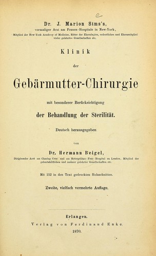 Cover for Dr. J. Marion Sims's Klinik der Gebärmutter-Chirurgie