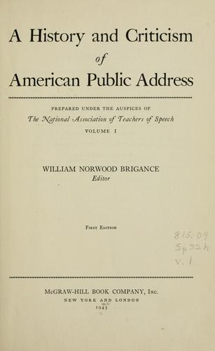 Cover for A history and criticism of American public address