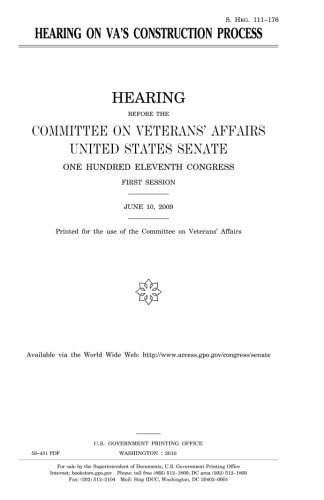 Cover for Hearing on VA's construction process