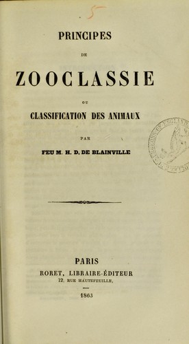 Cover for Principes de zooclassie ou classification des animaux