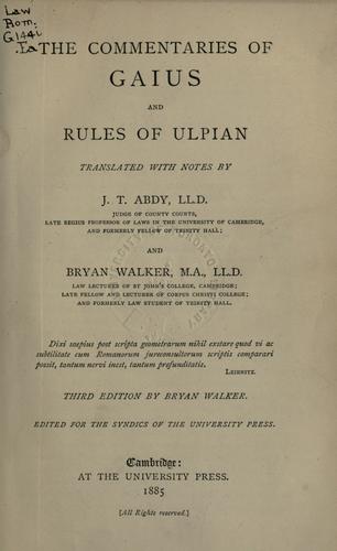 Cover for Commentaries; and Rules of Ulpian
