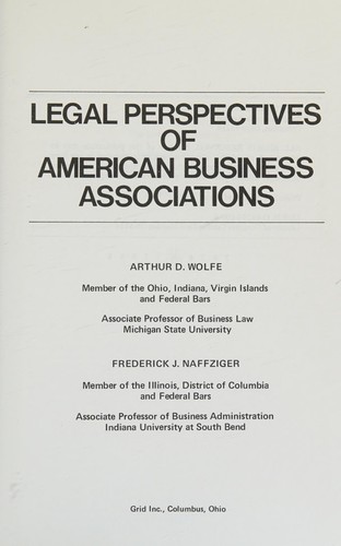Cover for Legal perspectives of American business associations