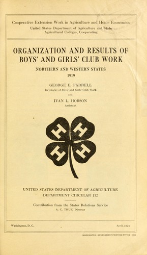 Cover for Organization and results of boy's and girls' club work