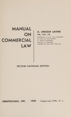 Cover for Manual on commercial law.